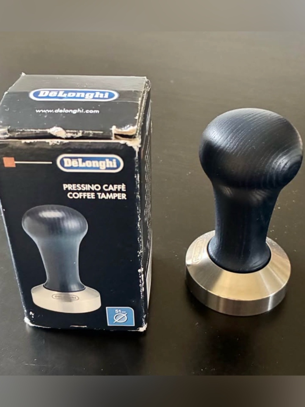 DeLonghi Coffee Tamper - Black Handle, Stainless Base